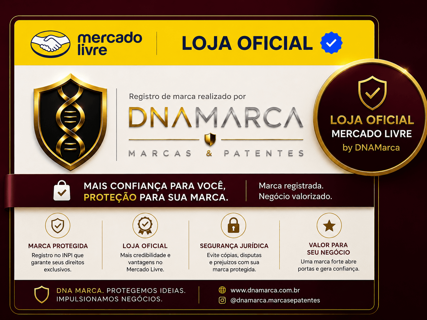 Registro de marca realizado pela MarQLinQ, selo de Loja Oficial Mercado Livre